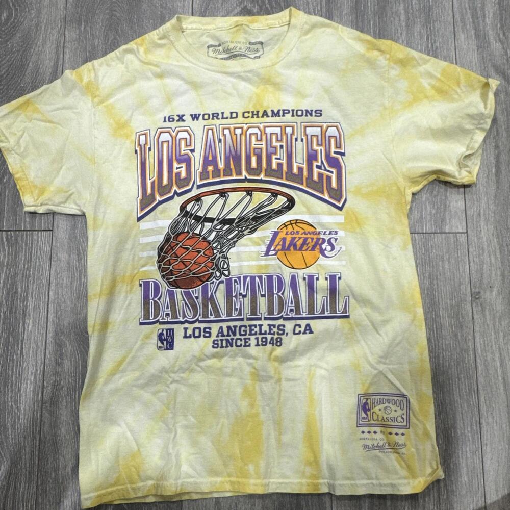 Los Angeles Lakers 16x World Champion Tie Dye Shirt Mitchell & Ness Yellow Sz M
